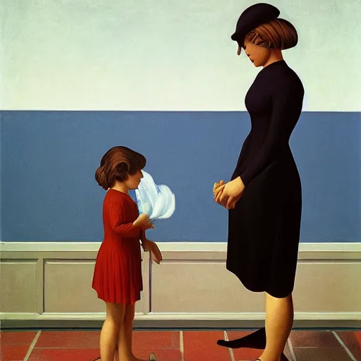 Image similar to a very angry mother is furious with her daughter by Raphael, Hopper, and Rene Magritte. detailed, romantic, enchanting, trending on artstation.