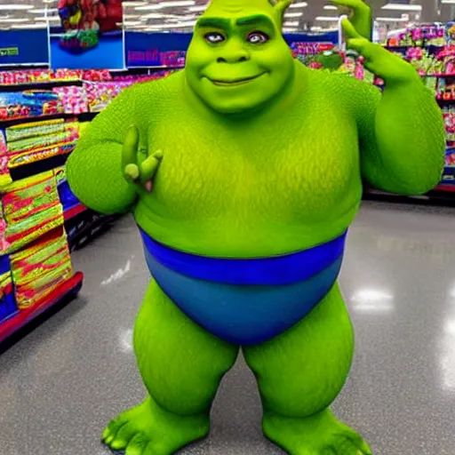 Image similar to shrek shopping at walmart