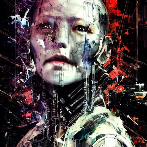 Prompt: pom klementieff as a cybernetic hunter, cyberpunk, wires, skulls, machines by emil melmoth zdzislaw belsinki craig mullins yoji shinkawa realistic render ominous detailed photo atmospheric by jeremy mann francis bacon and agnes cecile ink drips paint smears digital glitches glitchart