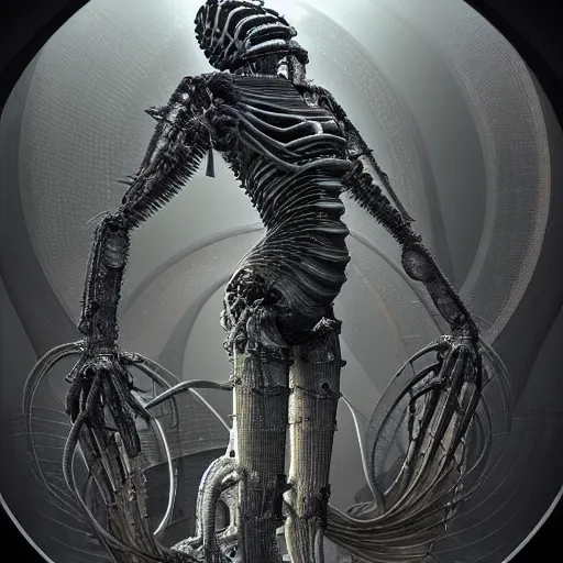 Image similar to highly evolved biomechanical phyrexian dreadnought pregnant borg queen hybrid being possessed by the machine spirit, artists tram pararam and doctor seuss with beryl cook and hr giger, high contrast cinematic light, mystical shadows, sharp focus, octane render