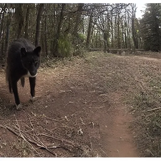 Prompt: trailcam footage of amongus
