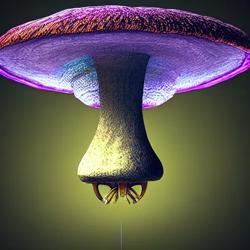 Image similar to mushroom ufo logo on black background, 3d, trippy glitched digital art, artstation, cgsociety