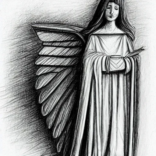 Image similar to a coffin and a drawing angel in the style of sempe