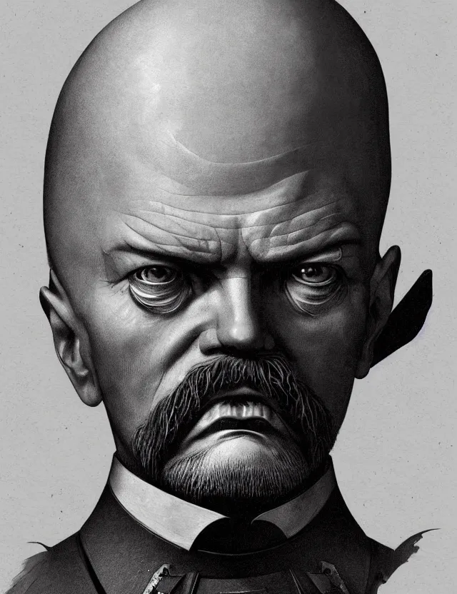 Image similar to a portrait of a steampunk vladimir lenin, by moebius and tyler edlin and hr giger, trending on artstation, digital art, 4 k resolution, detailed, high quality, sharp focus, hq artwork, coherent, insane detail, concept art