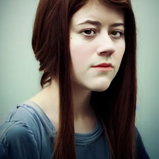 Image similar to a masterpiece portrait photo of a blindfold beautiful young woman who looks like elizabeth winstead, symmetrical face, painting