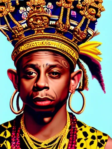 Image similar to lil wayne, wearing a crown : : painted by kehinde wiley : : baroque, hyperreal, digital painting