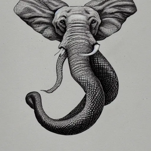 Prompt: a snake with an elephant head