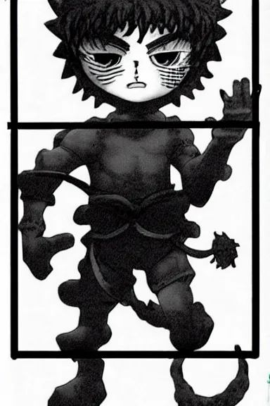 Prompt: attractive salvage little boy in cat suit, black and white artwork made by kentaro miura and yoshihiro togashi