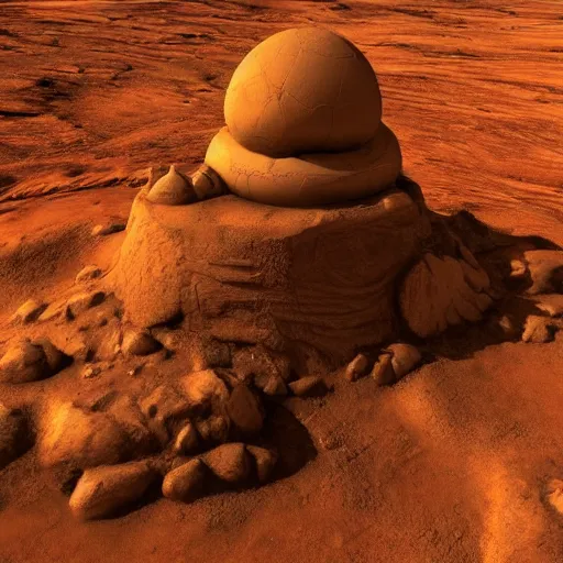 Image similar to a photo of mao zedong's sculpture on mars a made of resin, dramatic lighting, unreal engine 5 highly rendered, radiant light, detailed and intricate environment