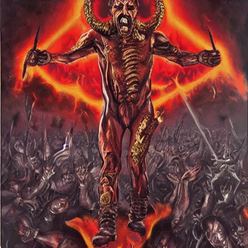 Image similar to igor ivanovich strelkov became an bloody angry degraded satanic hellfire demon and calling for total mobilization, photo - realistic, color image, 2 k, highly detailed, bodyhorror, occult art