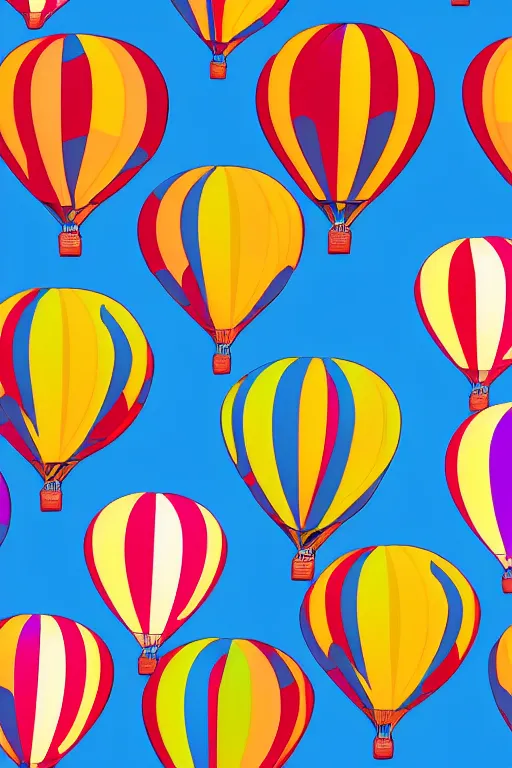 Image similar to seamless pattern of hot air balloons in beautiful sky, colourful, symmetrical, repeating 35mm photography, ultra fine detail, 4k high definition, bold