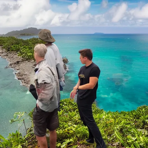 Image similar to elon musk being hunted by island locals, style colonialism