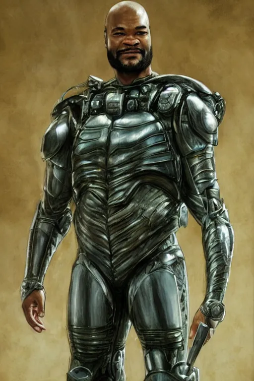 Image similar to movie still of Christopher Judge playing Teal\'c in an episode of Stargate SG-1, a ruggedly handsome hero, intricate, elegant, highly detailed, centered, digital painting, artstation, concept art, smooth, sharp focus, illustration, art by artgerm and donato giancola and Joseph Christian Leyendecker, Ross Tran, WLOP