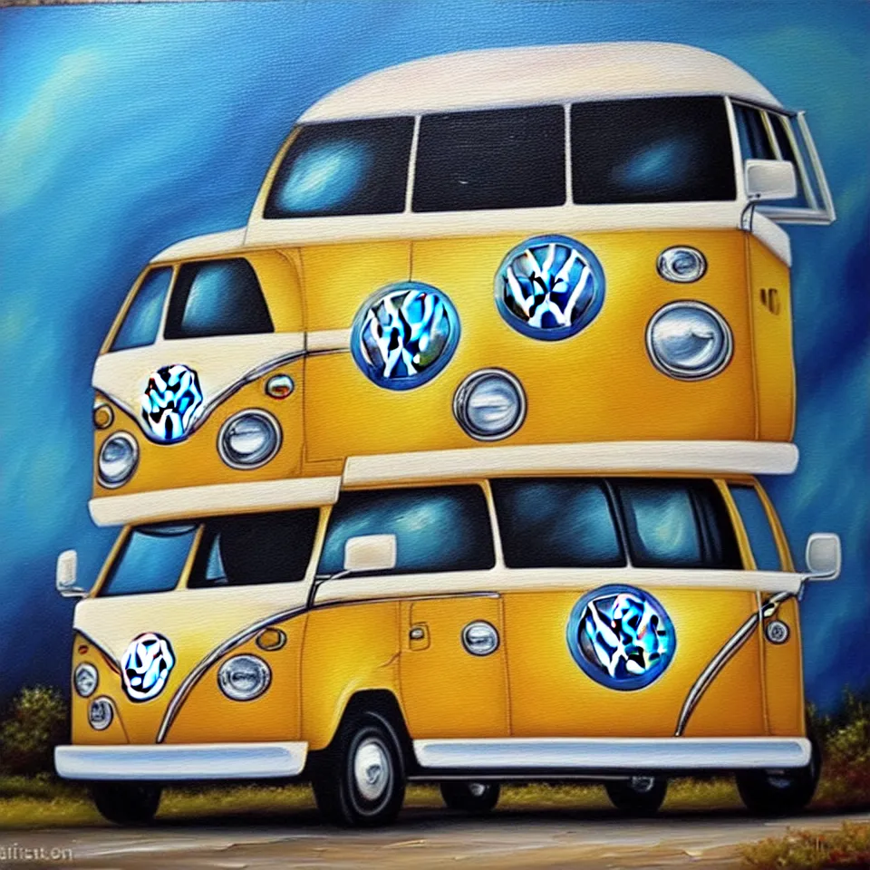 Image similar to a detailed oil painting of a vw bus