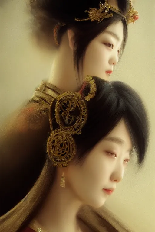 Image similar to Japanese princess, gorgeous, close-up portrait, intricate, elegant, volumetric lighting, scenery, digital painting, highly detailed, artstation, sharp focus, illustration, concept art, ruan jia, steve mccurry