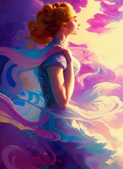 Prompt: side portrait, imogen poots, paladin, fantasy, gloomhaven, luminescent, organic painting, colorful swirly ripples, gaudy colors, by greg manchess, huang guangjian, gil elvgren, sachin teng, greg rutkowski, jesper ejsing, ilya kuvshinov