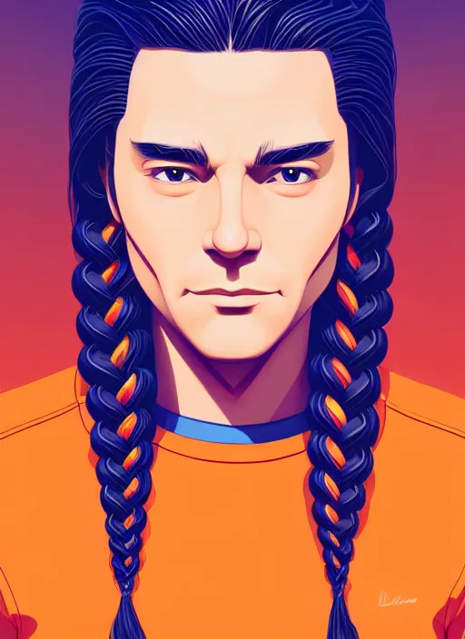 Prompt: portrait of a cool guy with long braided hair, 2 8 4, highly detailed, stylized, medium shot, vector line art, clean cel shaded vector art, by lois van baarle, ross tron, artgerm, helen huang, makoto shinkai, ilya kuvshinov, rossdraws