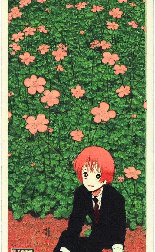 Image similar to by akio watanabe, manga art, a portrait of a clover, sunny day, trading card front