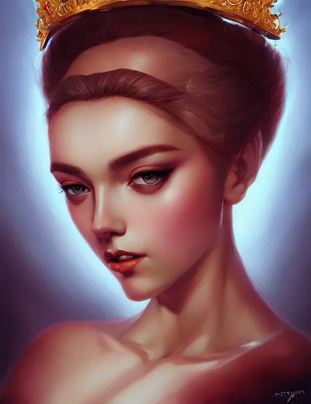 Image similar to blurred background. close-up portrait of a goddess in crown, by Artgerm and Afarin Sajedi and greg rutkowski