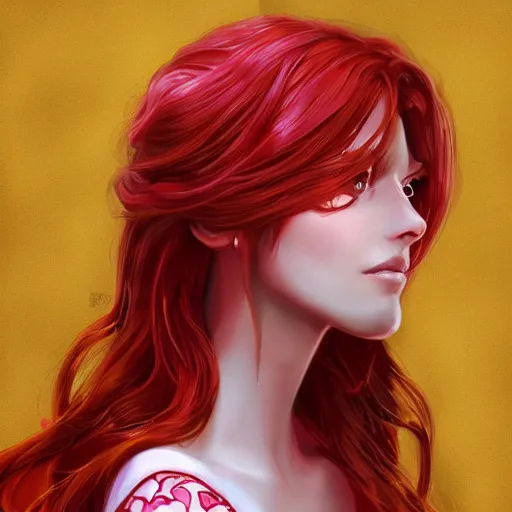 Image similar to a woman wearing a princess outfit, red hair, highly detailed, digital painting, artstation, concept art, smooth, sharp focus, illustration