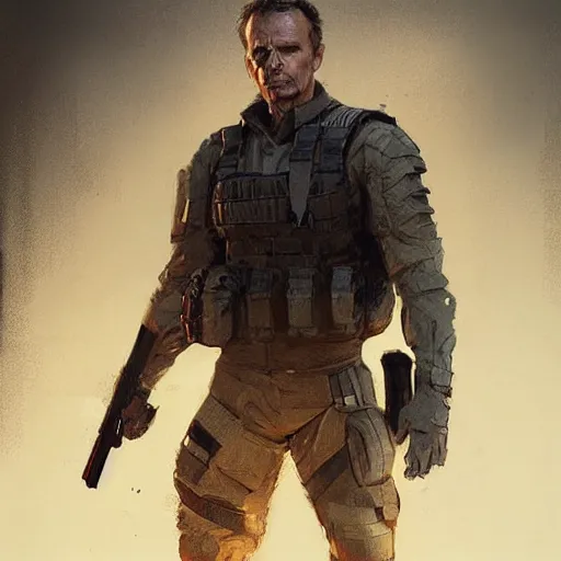 Prompt: portrait of superhero by greg rutkowski, michael biehn wearing a military like kevlar gear, highly detailed portrait, digital painting, artstation, concept art, smooth, sharp foccus ilustration, artstation hq