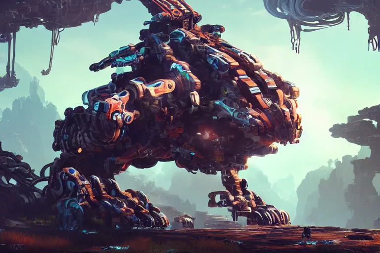 Image similar to snapmaw machine mecanical creature robot of horizon forbidden west horizon zero dawn bioluminiscence global illumination ray tracing hdr fanart arstation by ian pesty and alena aenami artworks in 4 k