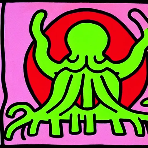 Image similar to minimalist painting of cthulhu, by keith haring