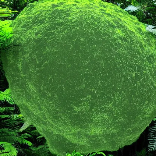 Image similar to ginormous single celled slime amoeba in a dense jungle made of giant trees and dense foliage