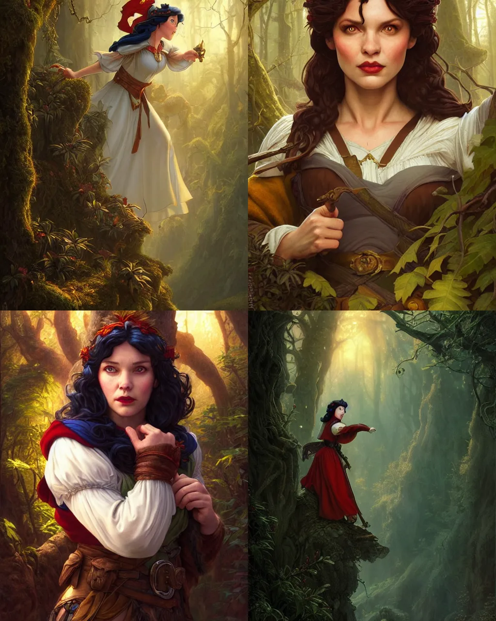 Prompt: portrait, snow white as a d & d fighter, beautiful, proud serious expression, by ferdinand knab, dan mumford, dramatic light, high detail, cinematic lighting, artstation, dungeons and dragons, in the forest, golden hour