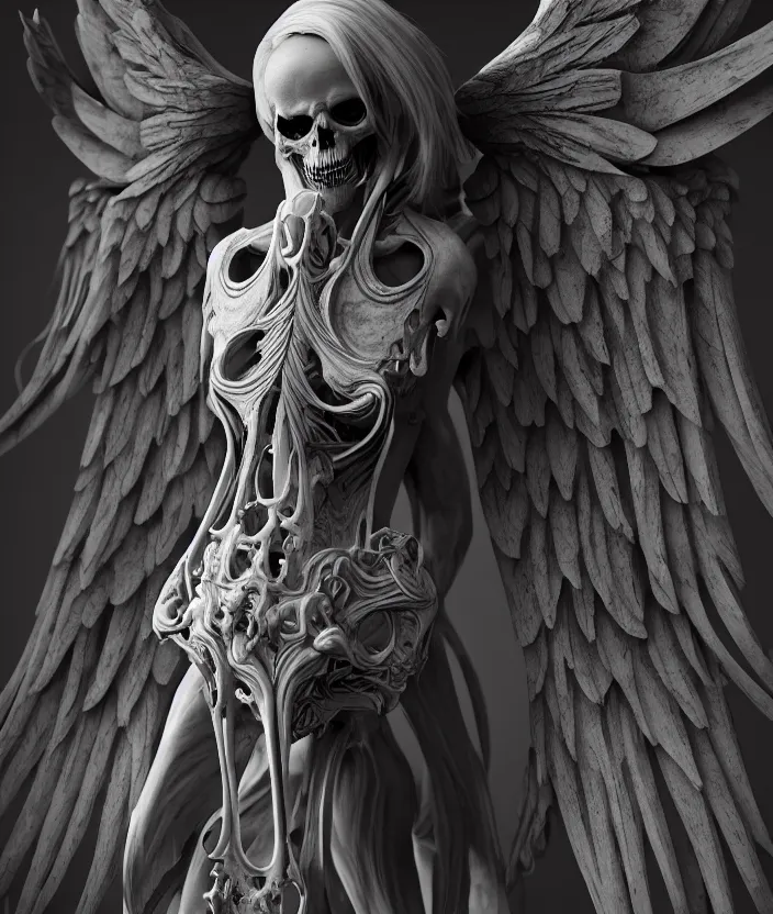 Prompt: intricate detail of angel of death, highly detailed, hollow marble, shadows, octane render, marble texture, high detail, warm lighting, volumetric, godrays, vivid, neo - gothic, gothic, character concept design