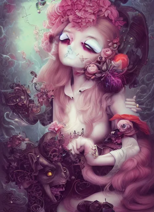 Prompt: pop surrealism, lowbrow art, anime 3 d art, realistic cute anime girl painting, japanese street fashion, hyper realism, muted colours, rococo, natalie shau, loreta lux, tom bagshaw, mark ryden, trevor brown style,