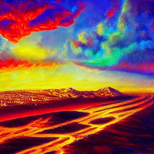 Image similar to sky fire in an alternate universe, colorful, detailed, realism, hyper-realism,