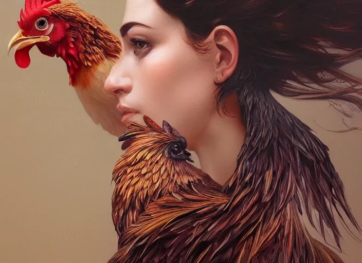 Image similar to full figure ultra realistic illustration, rooster, beautiful, intricate, elegant, highly detailed, digital painting, artstation, concept art, smooth, sharp focus, illustration, art by artgerm and greg rutkowski and alphonse mucha