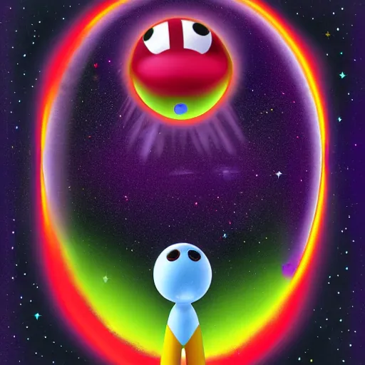 Prompt: a portrait of an alien cosmic psychedelic Super Mario waiting for you in deep space, by Gerald Blum