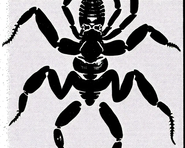 Prompt: a b & w illustration of a scorpion from a nes manual