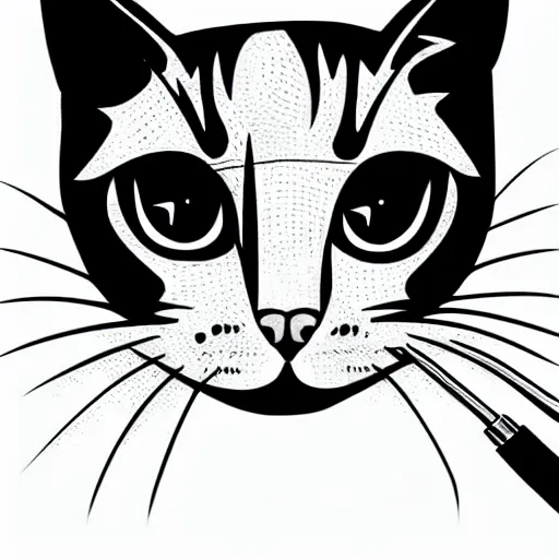 Image similar to tattoo sketch of a cat with one eye, on a canva, blackwork, ornamental, line art, vector,