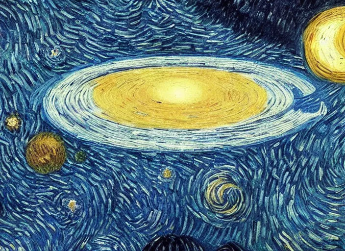 Prompt: 3d render of a multiversal supernatural entity shaped planet flying through interstellar space depicted by vincent van gogh