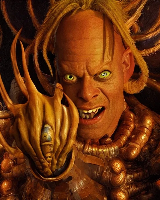 Prompt: monster from fifth element, oil painting, by, by, by, epic, intricate, octane render, matte, highly detailed, amazing lighting, hollywood movie still, smooth, sharp, 8 k