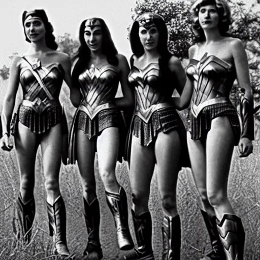 Image similar to Gal Gadot as Wonder Woman, group photo taken during the 1960s on the Vietnam Battlefields with other American Soldiers, extremely detailed