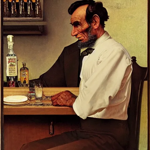 abraham lincoln as a bartender by norman rockwell | Stable Diffusion ...