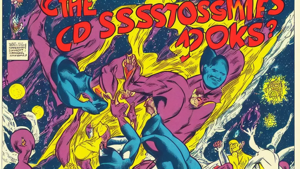 Image similar to the cosmos by Steve Ditko and P. Craig Russell, in color