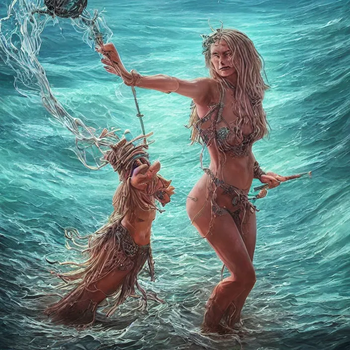 Image similar to sea witch casting a spell in the water, d & d style, trending on artstation, intricate, highly detailed, vivid painting, colorful, art by alexandr leskinen