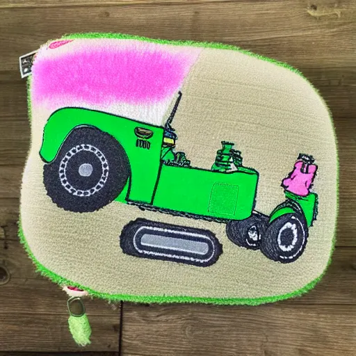 Prompt: a persian pink plush john deere