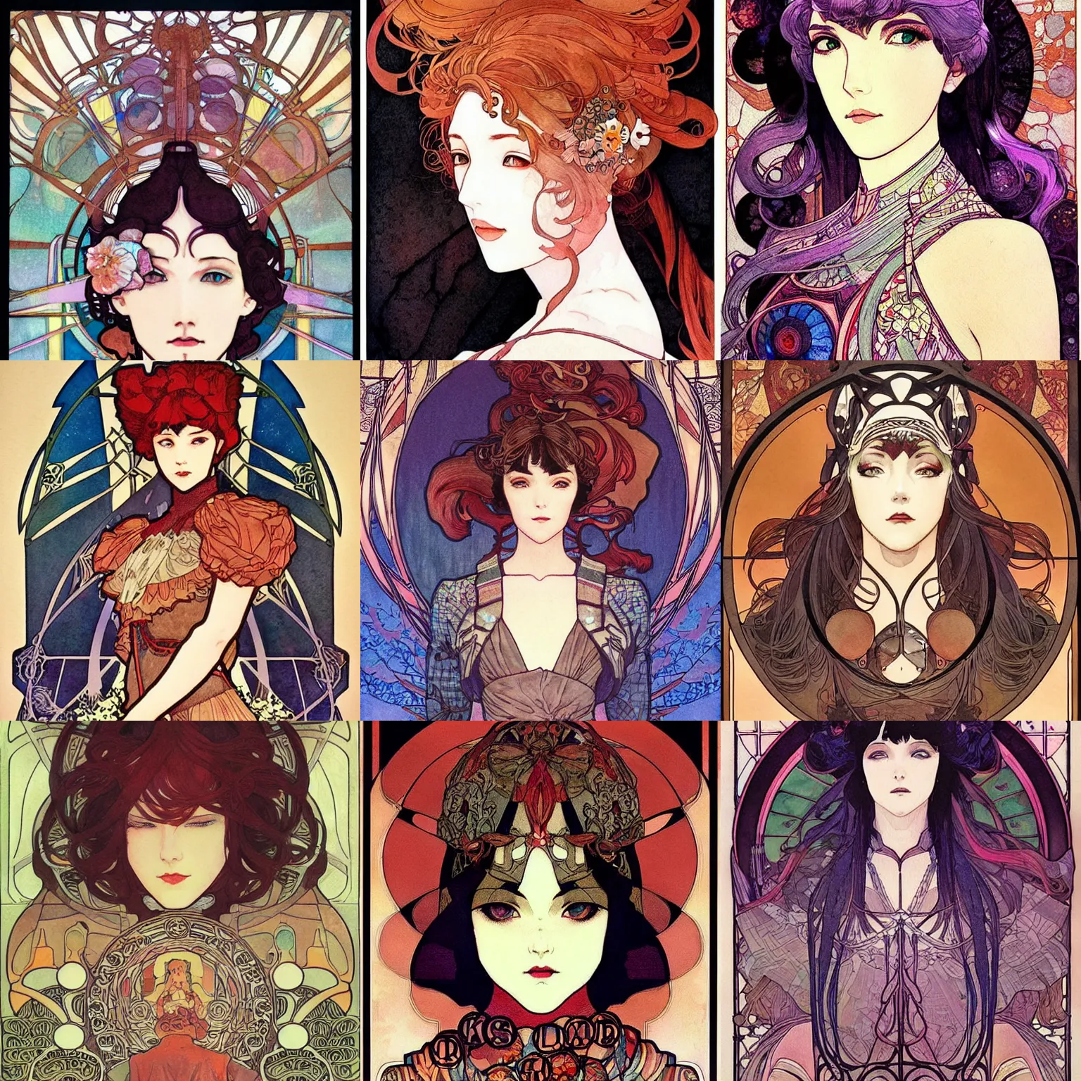 Prompt: iron. beautiful, realistic symmetrical portrait painting by mucha and kuvshinov and bilibin. synthwave watercolor, thick linings, manga
