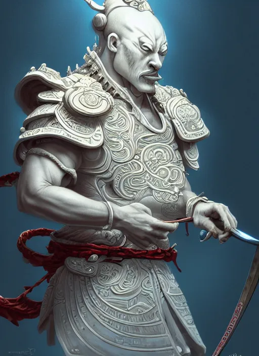 Prompt: subsurface scattering, white, koi, samurai deity with carved ivory armor, by jesper ejsing, james jean, justin gerard, tomasz alen kopera, cgsociety and fenghua zhong, highly detailed, rim light, cinematic lighting, illustration, art, octane render, very coherent, cinematic, hyper realism, high detail, 8 k