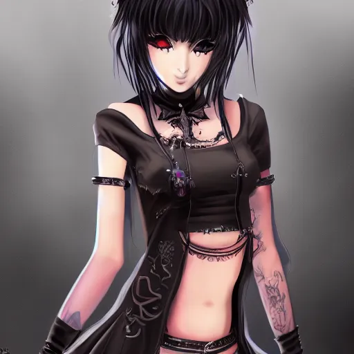 Premium Photo | A gothic anime girl with red eyes and black hair