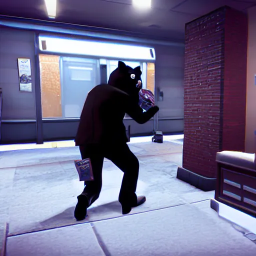Image similar to Screenshot from the PC game Payday: The Heist demonstrating the fursuit unlock