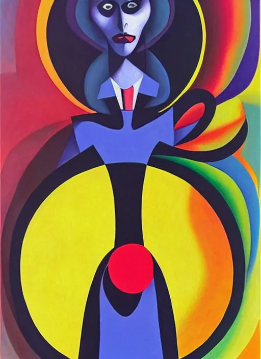Prompt: surrealism, abstract, a dark witch in front of the full big moon, painting by agam yaacov, gertrude