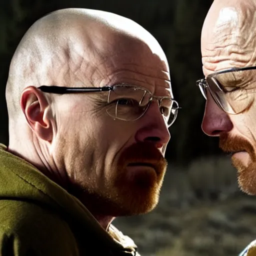 Image similar to walter white kissing jesse pinkman on the lips, hd still from the show breaking bad