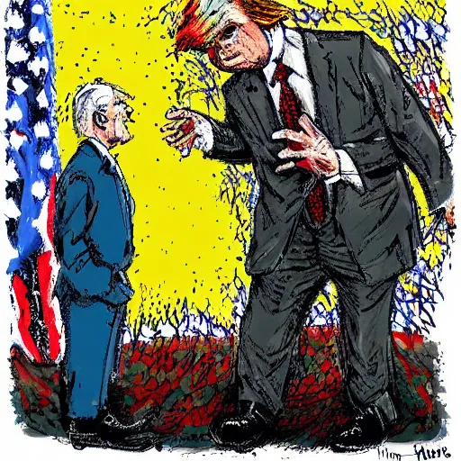 Prompt: trump apologizing by jackson pollock